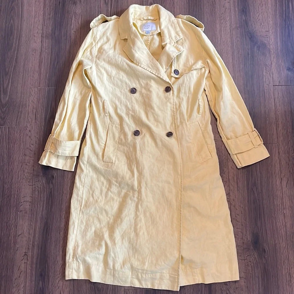 Universal Thread | Butter Yellow Linen Trench Coat Jacket - Picture 1 of 8